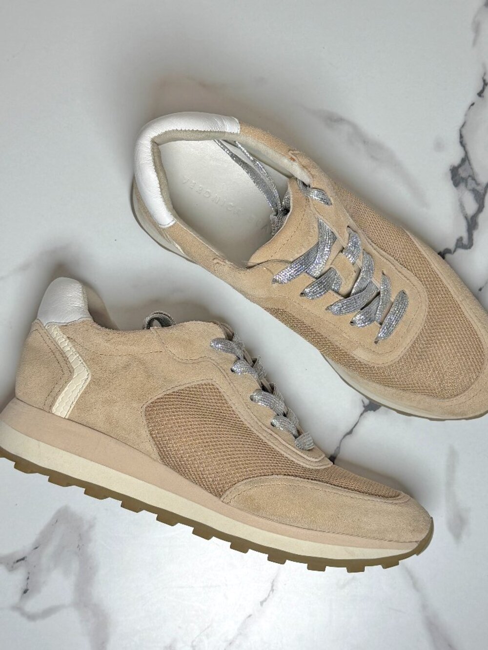 Veronica Beard Hartley Leather Suede Sneakers in Tan Size 7.5